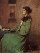 Thomas Wilmer Dewing Portrait of lady holding one rose USA oil painting artist